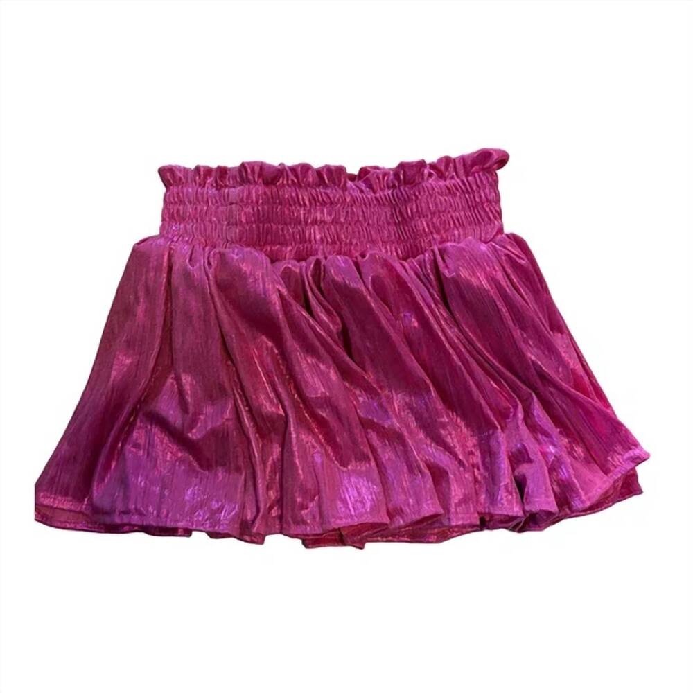 NEW TWEENSTYLE girls' plisse shine tiered skorts in hot pink